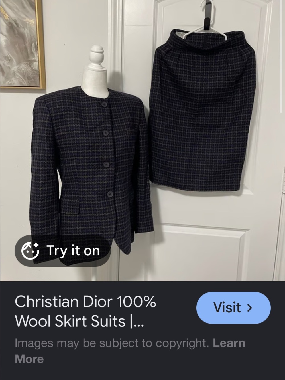Vintage Dior Plaid Skirt Set - Black and Blue - Picture 6 of 8